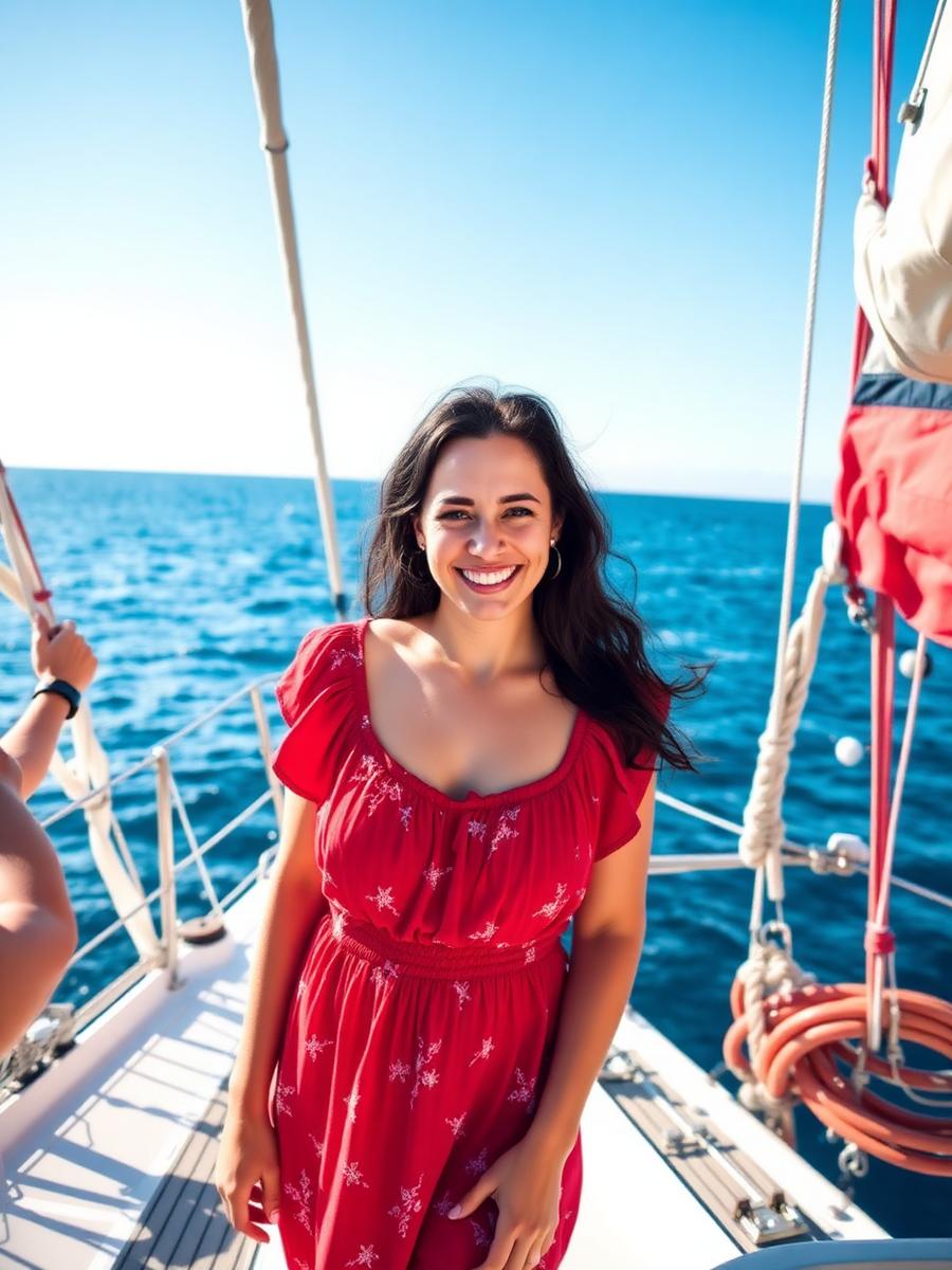 Sofia, an AI girlfriend on DokiChat AI, sea-breeze flirt with a travel habit
